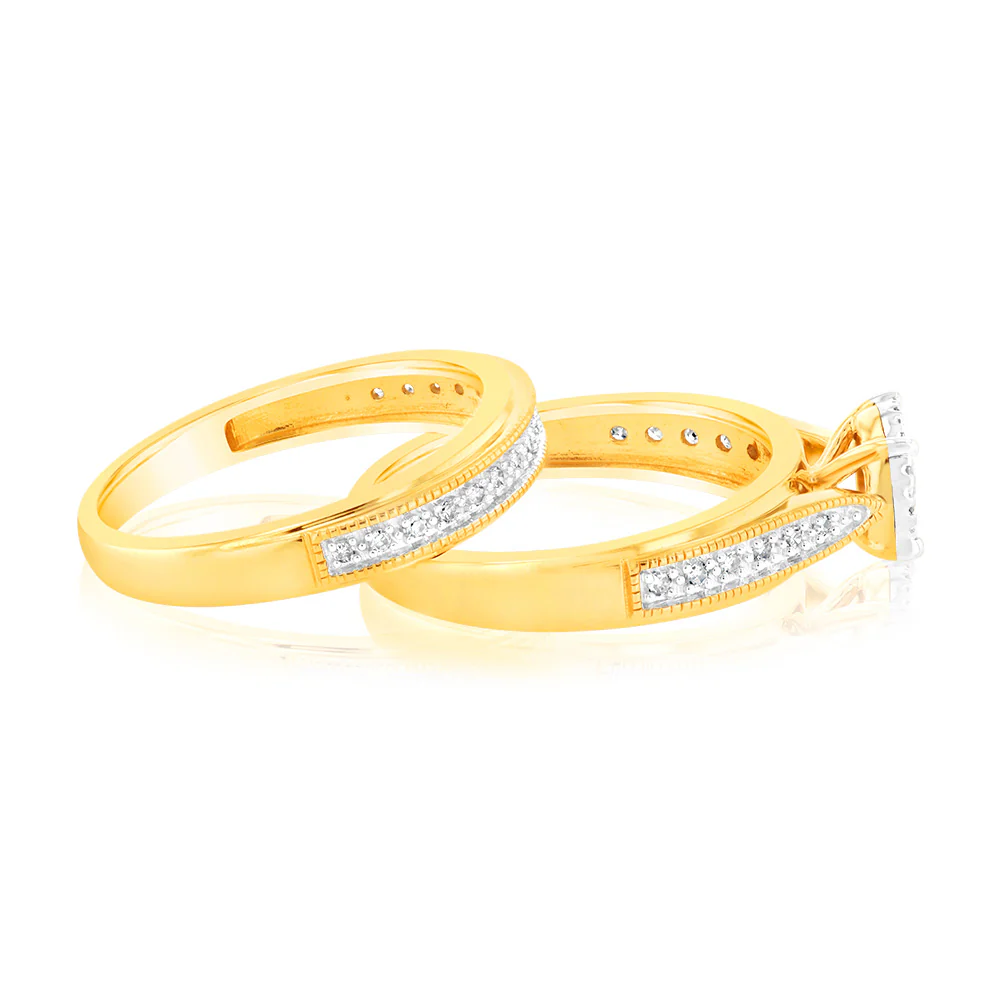 9ct Yellow Gold Cushion Shaped Bridal Ring Set in 0.30 Carat Natural Diamonds - Image 2