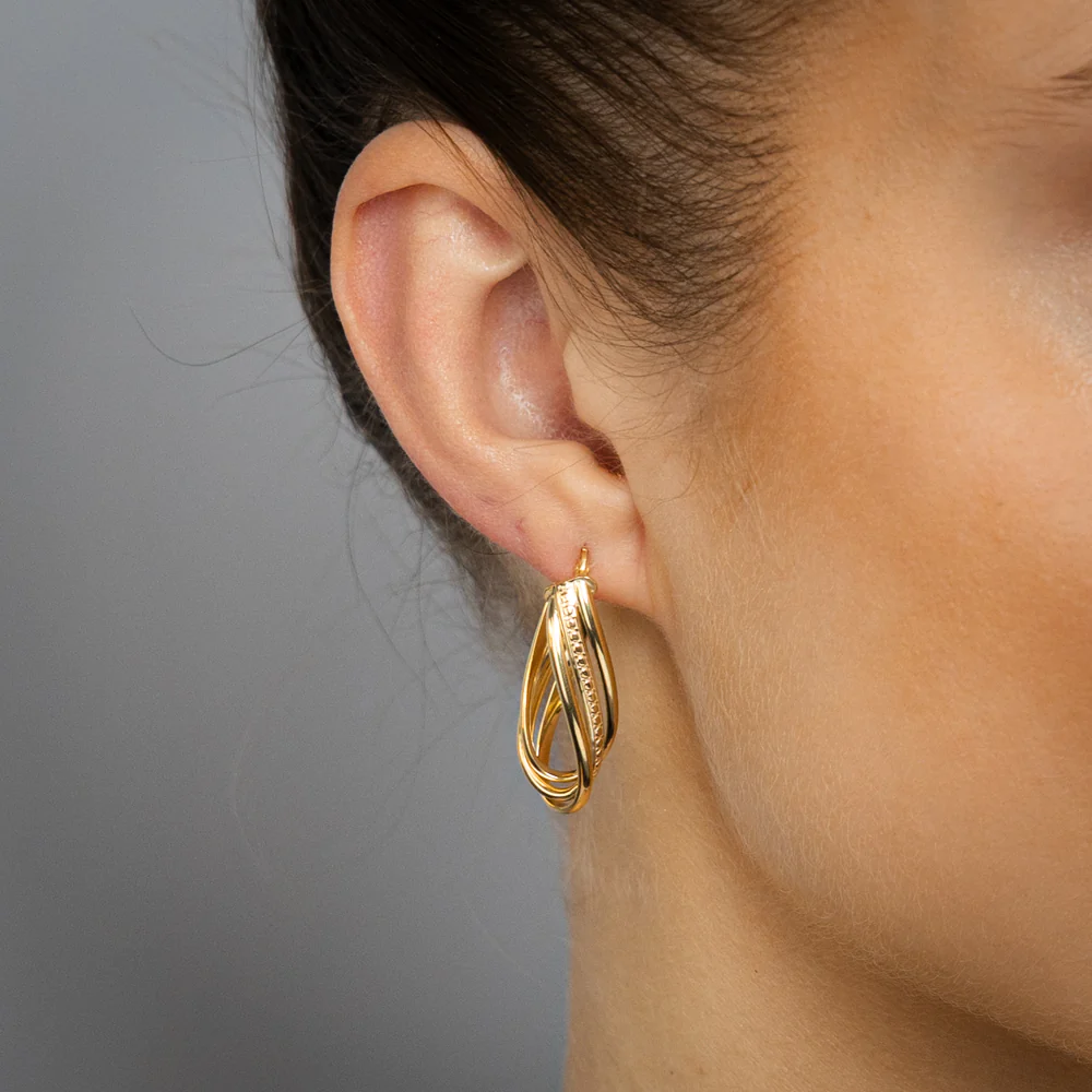 9ct Yellow Gold Cut Out Pattern Twisted Hoop Earrings - Image 2