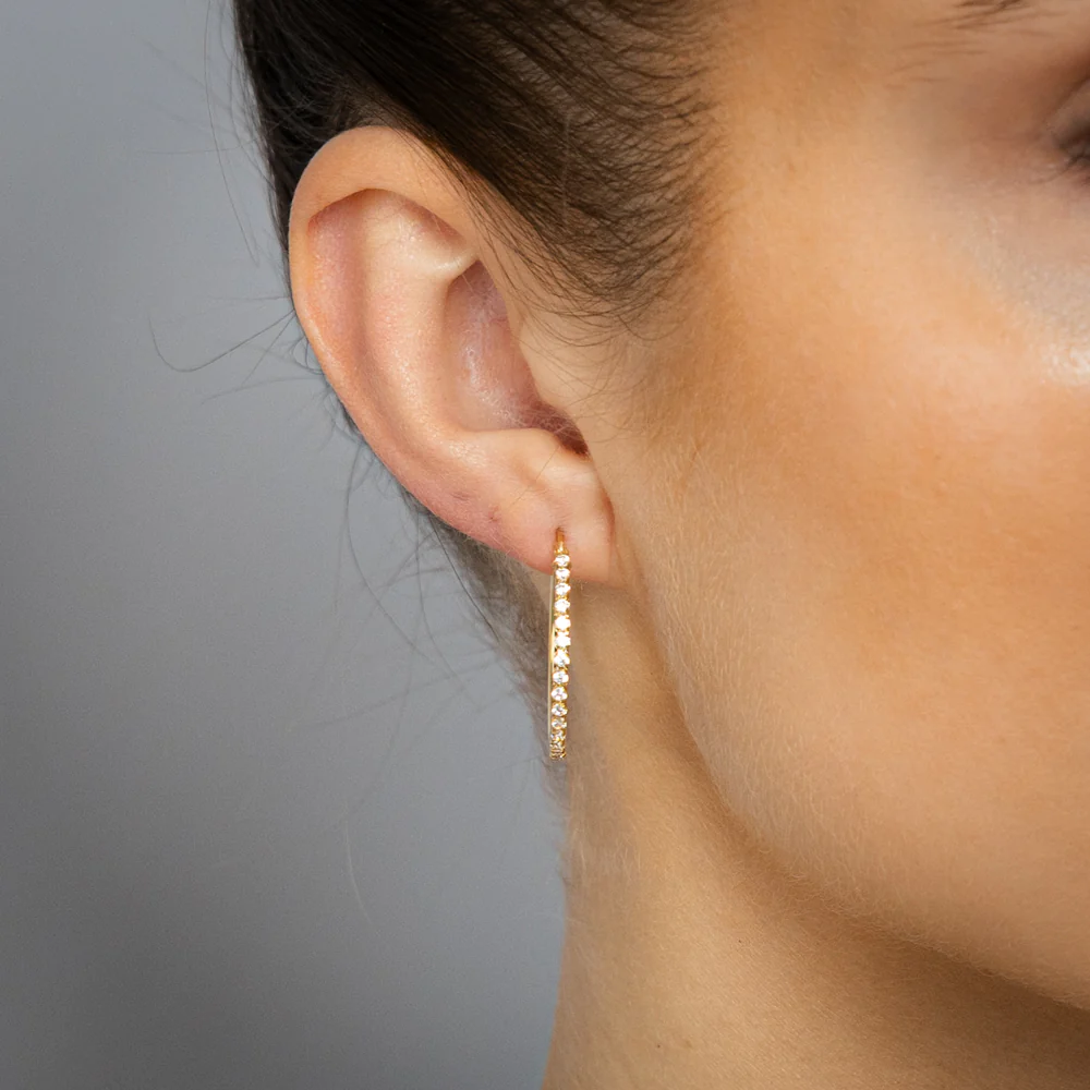 9ct Yellow Gold CZ Tennis 20mm Hoop Earrings - Image 2