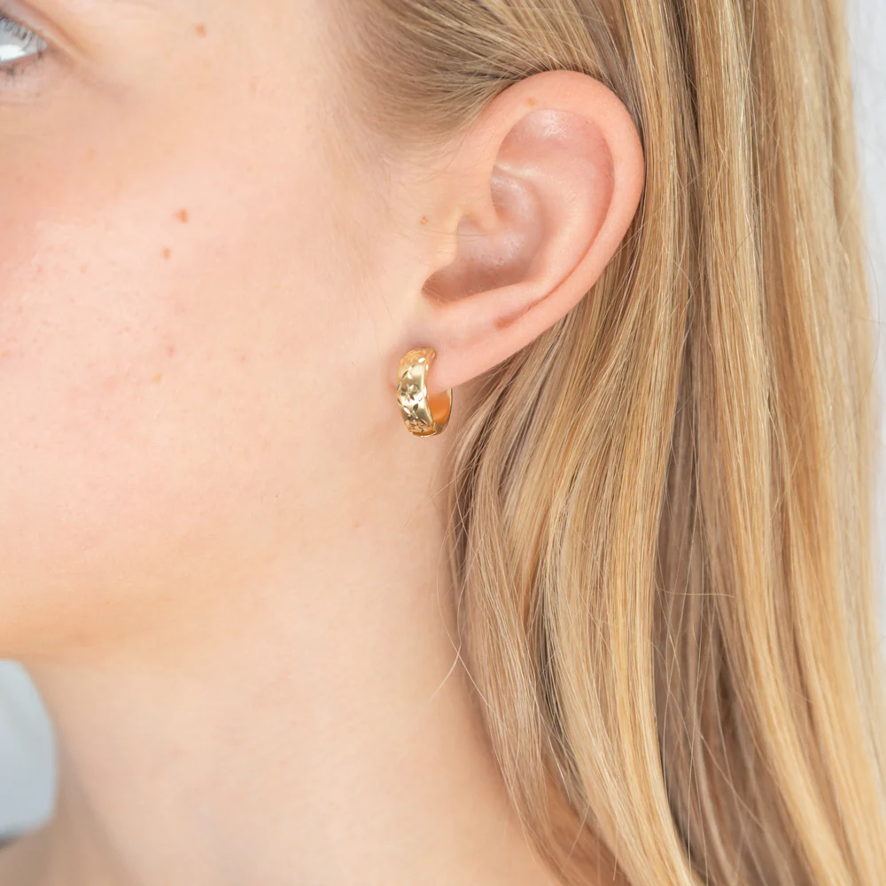 9ct Yellow Gold Dia Cut Huggie Hoop Earrings - Image 2