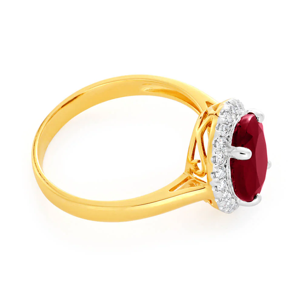 9ct Yellow Gold Diamond 4.3ct Natural Enhanced/Heat Treated Ruby and 1/4 Carat Diamond Ring - Image 2