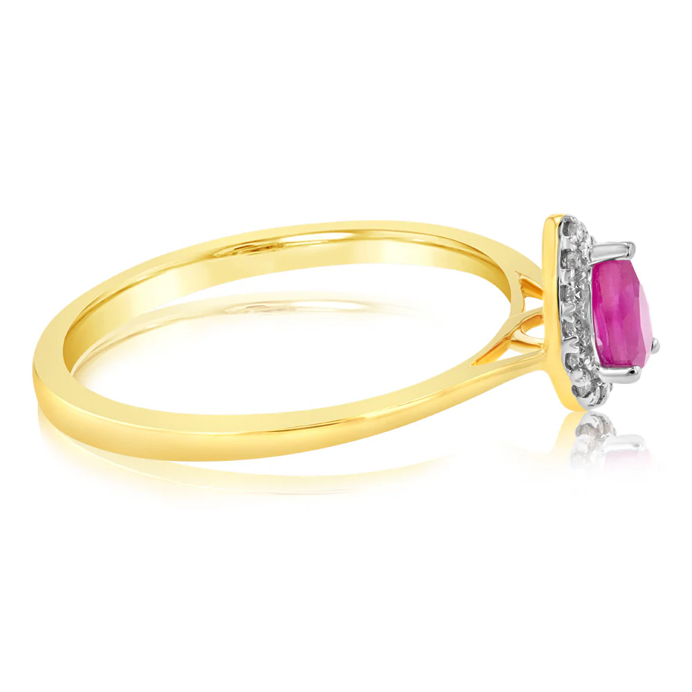 9ct Yellow Gold Diamond And Created Pear Ruby Ring - Image 2