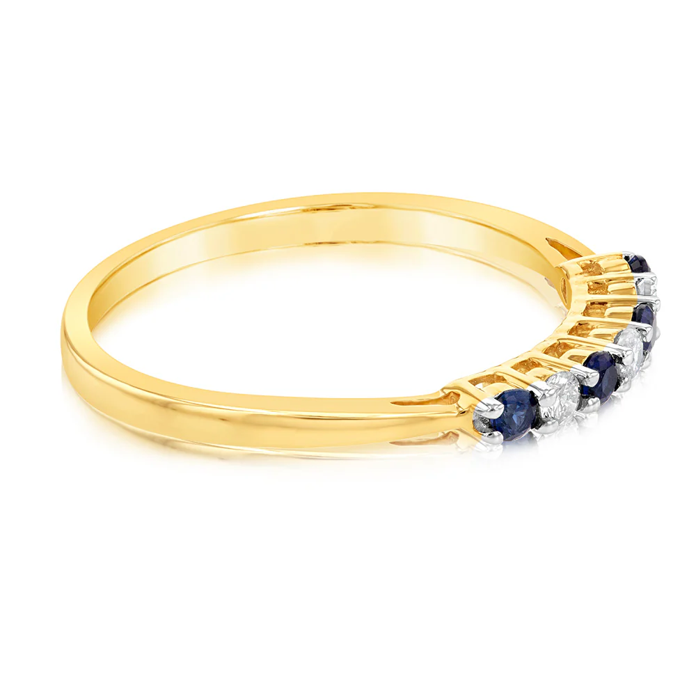 9ct Yellow Gold Diamond And Created Round Sapphire Ring - Image 2