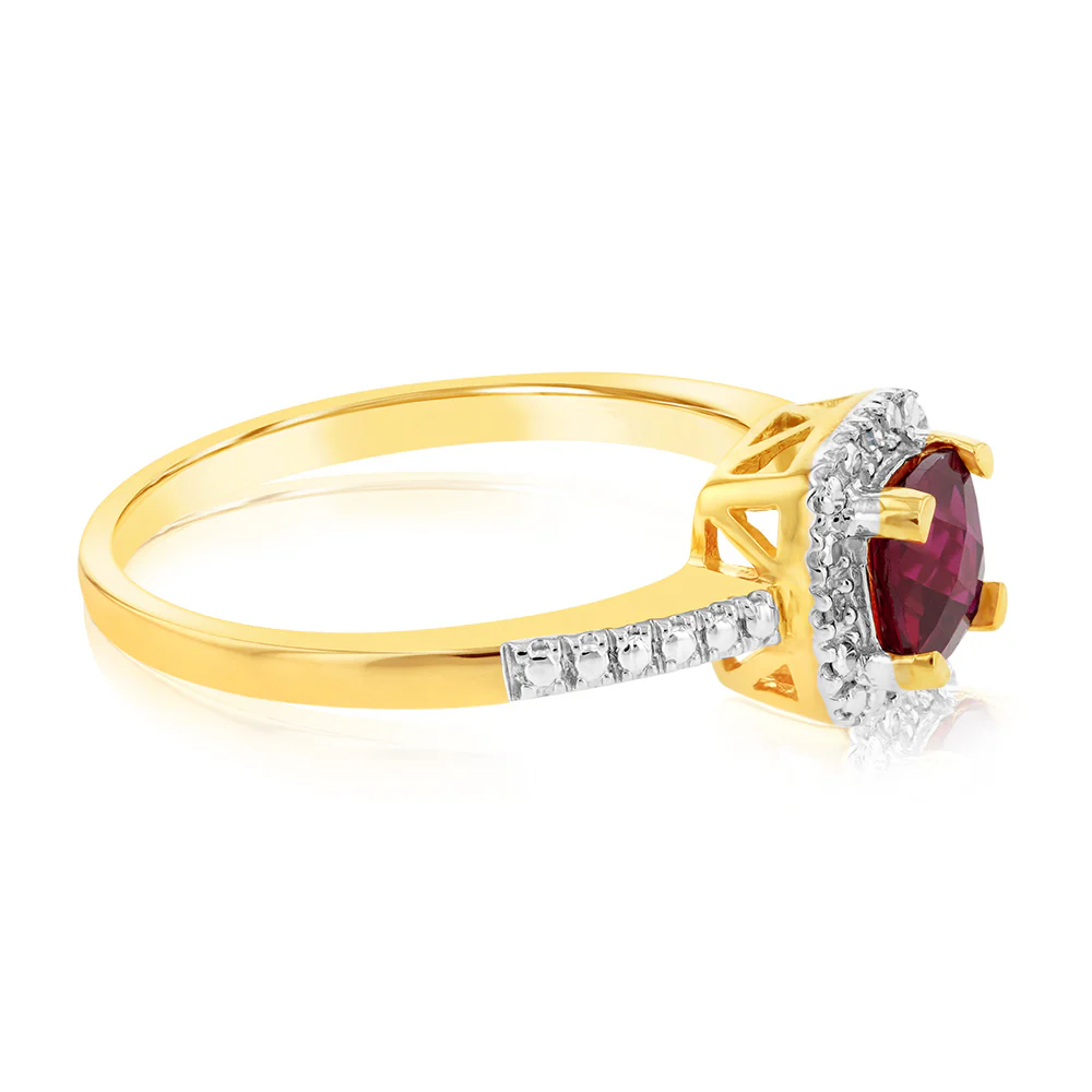 9ct Yellow Gold Diamond And Created Ruby Ring - Image 2