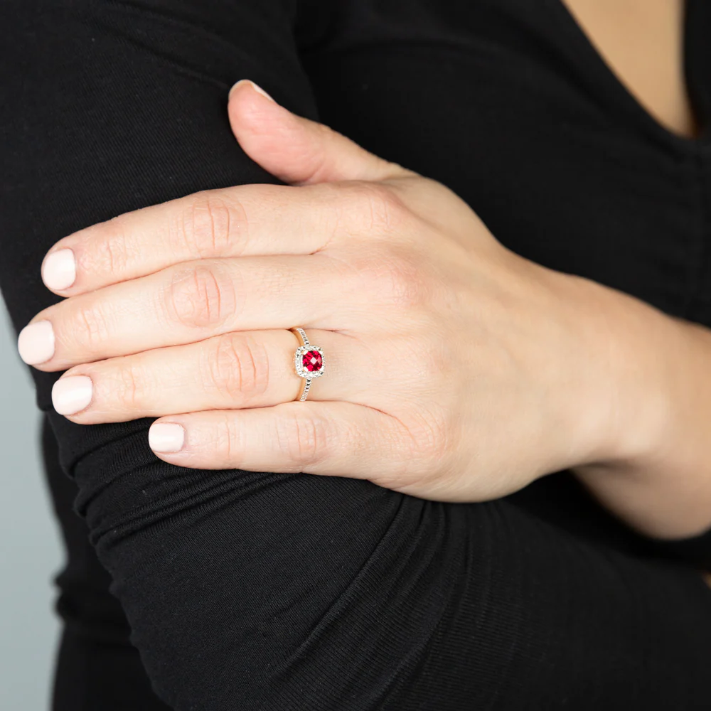 9ct Yellow Gold Diamond And Created Ruby Ring - Image 3