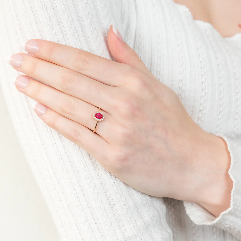 9ct Yellow Gold Diamond And Created Ruby Ring - Image 3