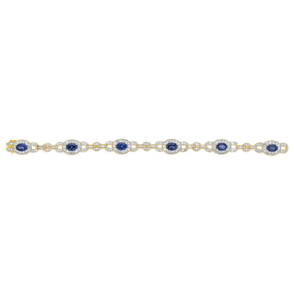 9ct Yellow Gold Diamond And Created Sapphire 19cm Bracelet - Image 2