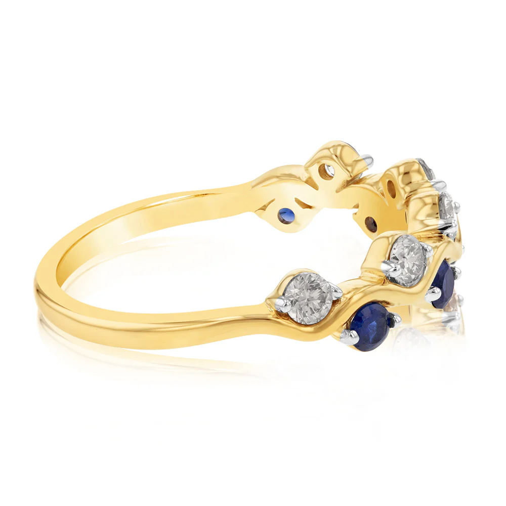 9ct Yellow Gold Diamond And Created Sapphire Fancy Ring - Image 2