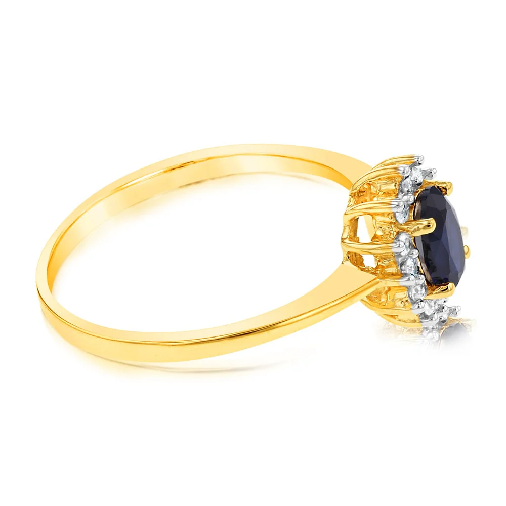 9ct Yellow Gold Diamond And Created Sapphire Ring - Image 2