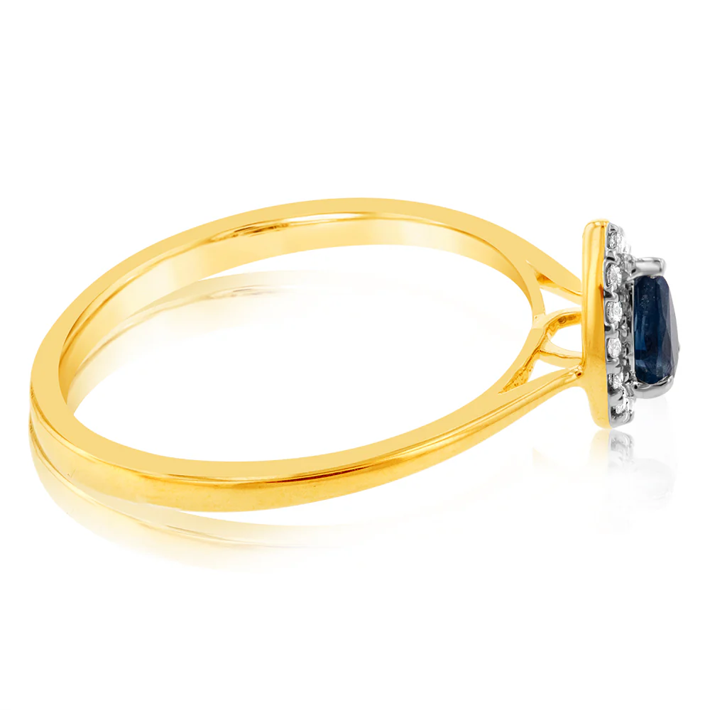 9ct Yellow Gold Diamond And Pear Sapphire Ring - Image 2