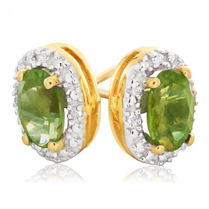 9ct Yellow Gold Diamond and Peridot Stud Earrings - Image 2