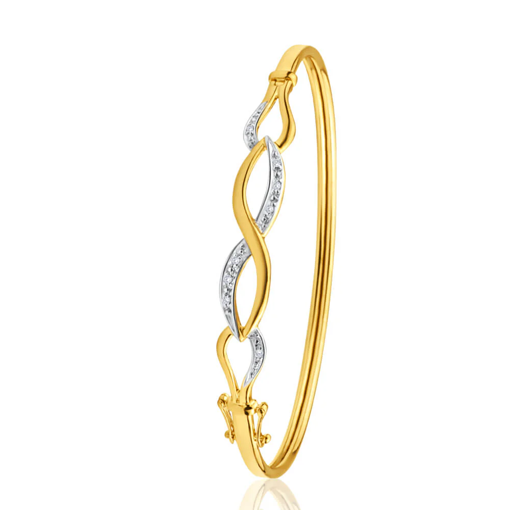 9ct Yellow Gold Diamond Bangle - Image 2