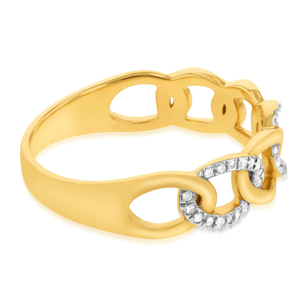 9ct Yellow Gold Diamond Chain Ring - Image 2