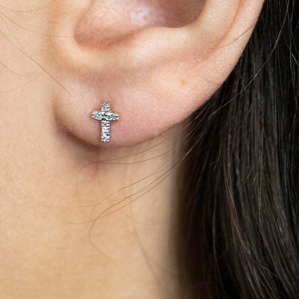 9ct Yellow Gold Diamond Cross Stud Earrings with 16 Brilliant Cut Diamonds - Image 2