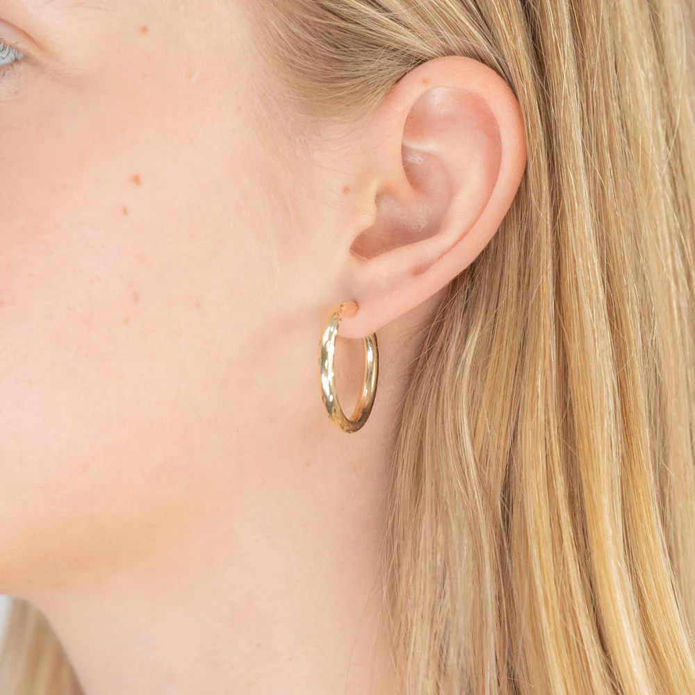 9ct Yellow Gold Diamond Cut 20mm Hoop Earrings - Image 2