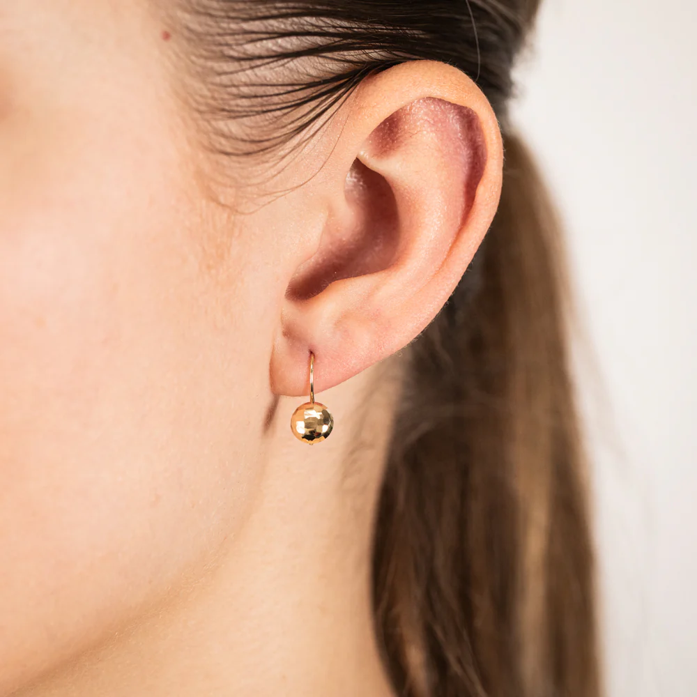 9ct Yellow Gold Diamond Cut 6.9mm Flat Ball Euroball Hook Earrings - Image 2
