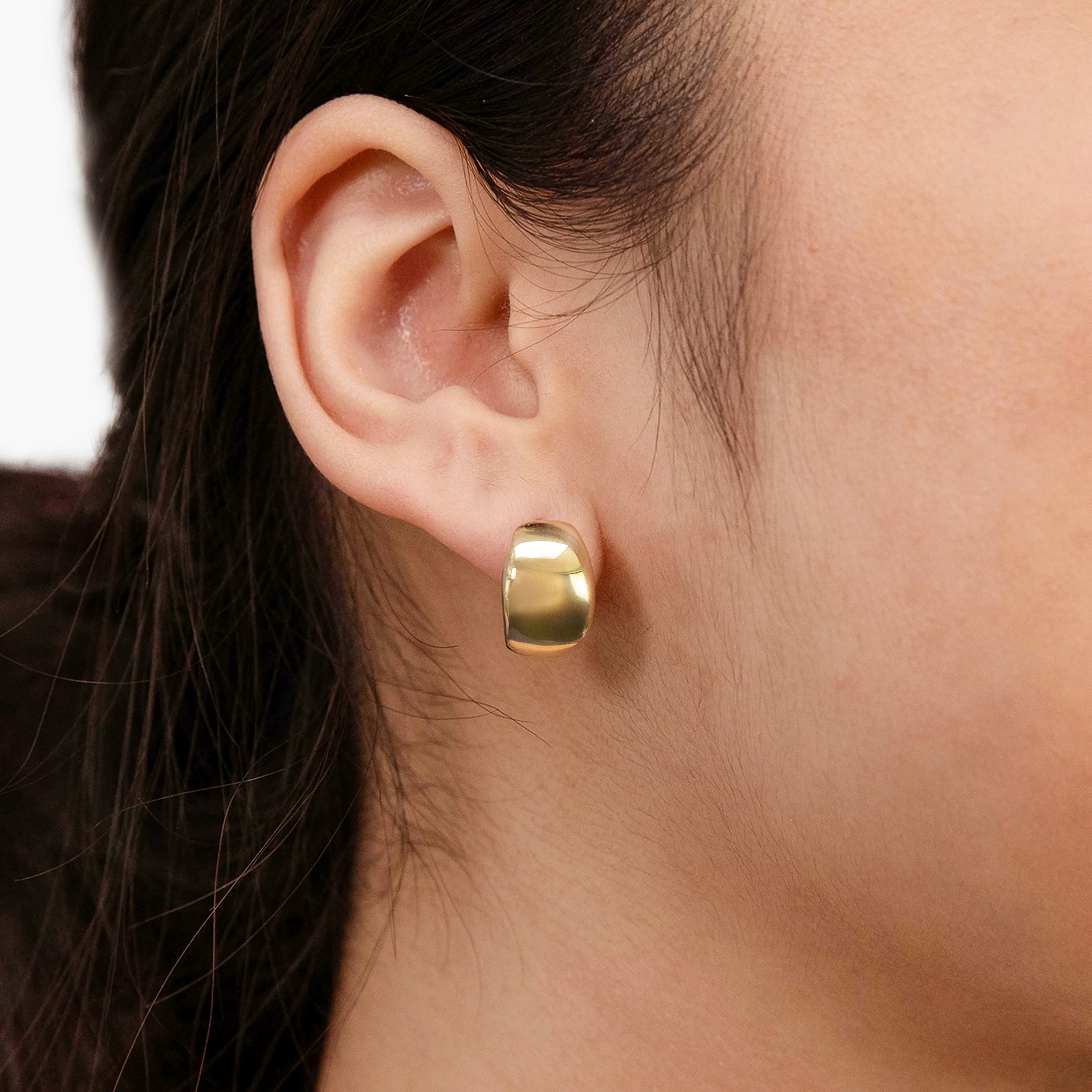 9ct Yellow Gold Diamond Cut Broad Half Hoop Earrings - Image 2