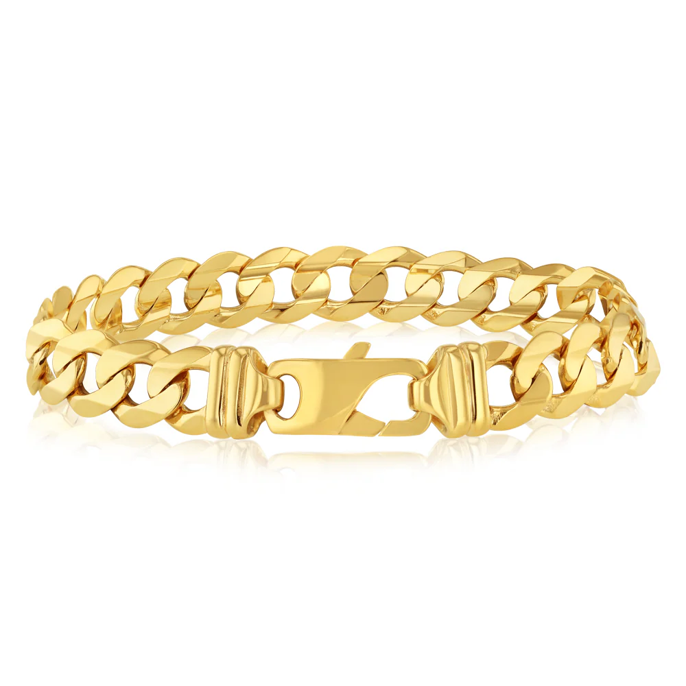9ct Yellow Gold Diamond Cut Concave Curb 270 Gauge 23cm Bracelet - Image 2