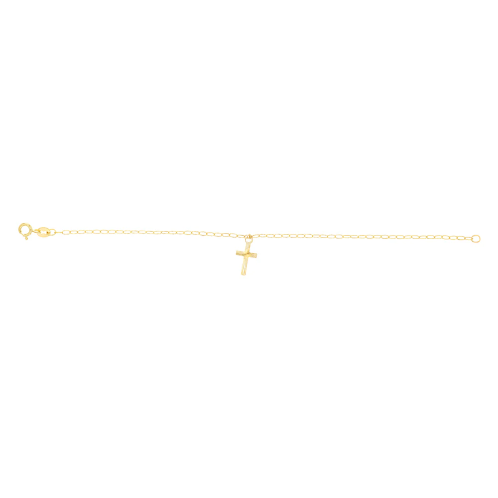 9ct Yellow Gold Diamond Cut Cross Charm On 16cm Bracelet - Image 2