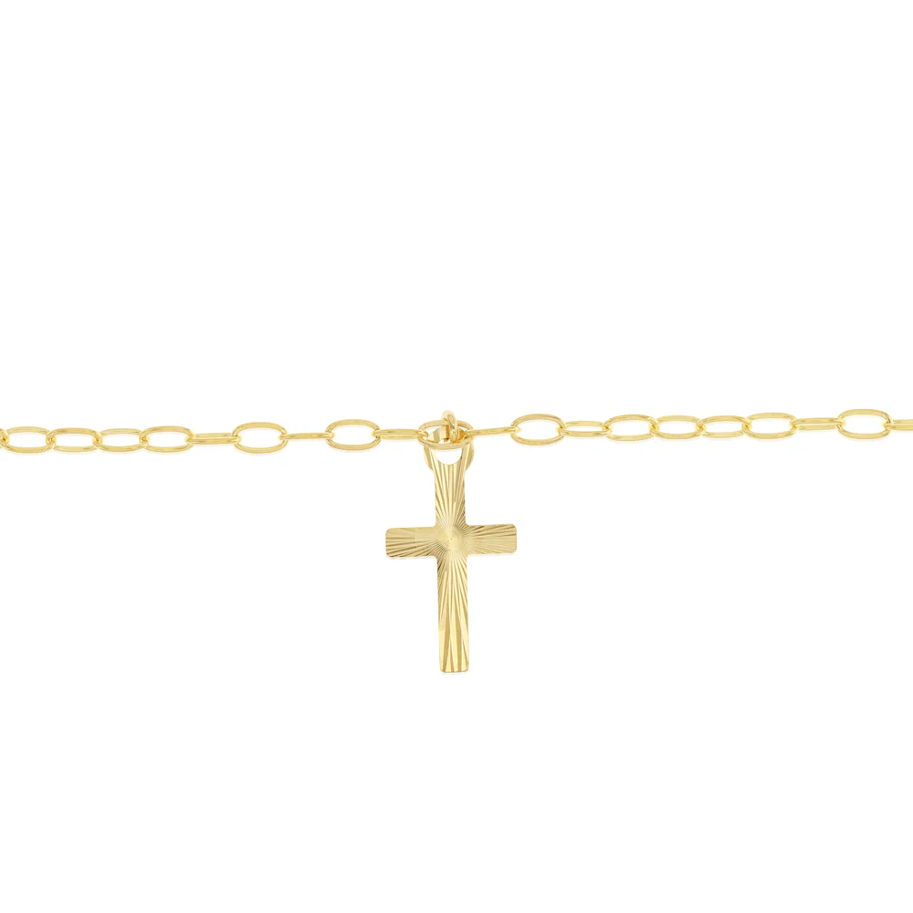9ct Yellow Gold Diamond Cut Cross Charm On 16cm Bracelet - Image 3