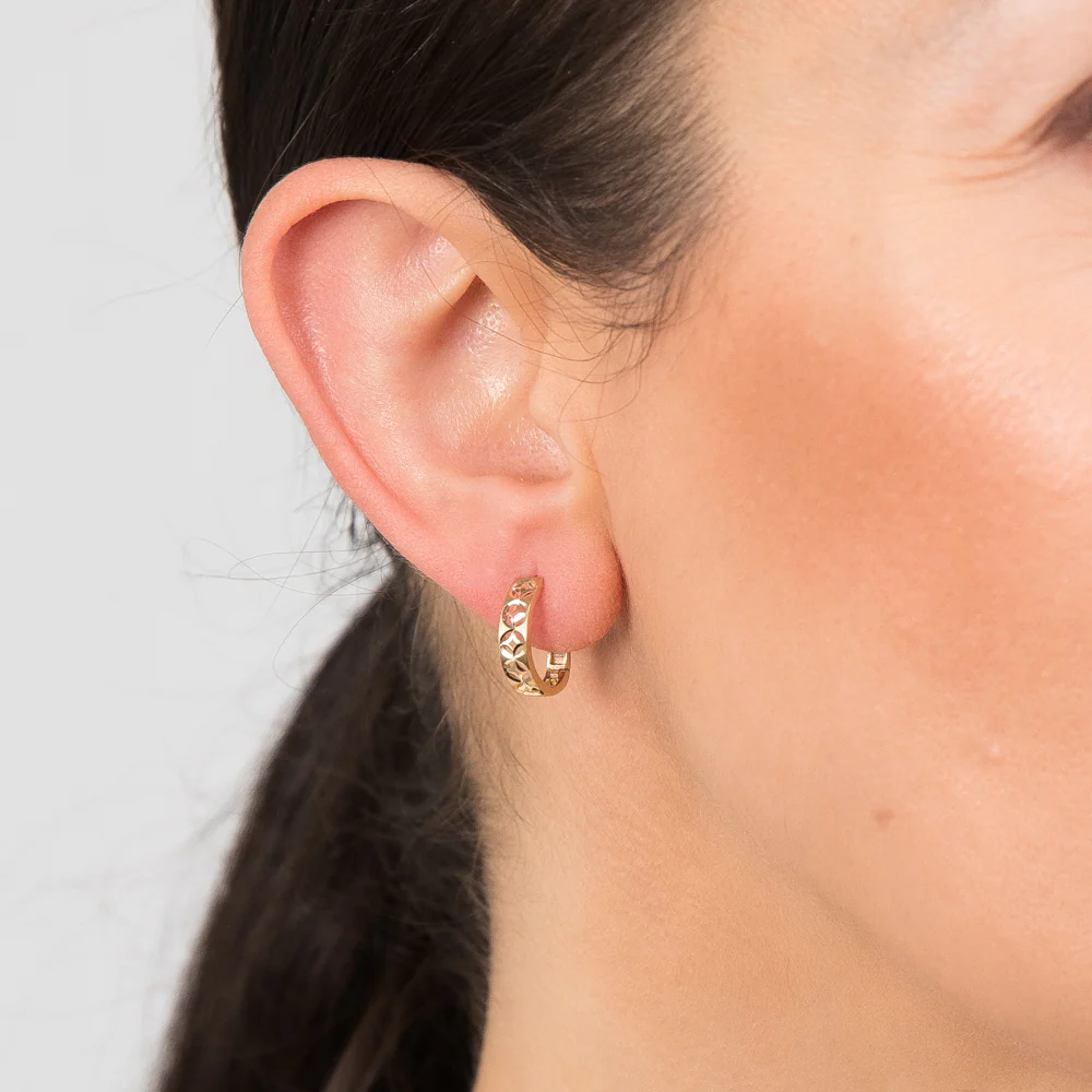 9ct Yellow Gold Diamond Cut Fancy Hoop Earrings - Image 2