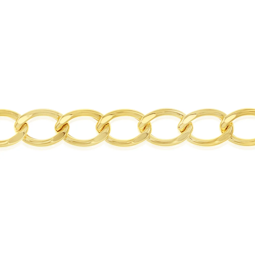 9ct Yellow Gold Diamond Cut Hollow 21cm Curb Bracelet - Image 3