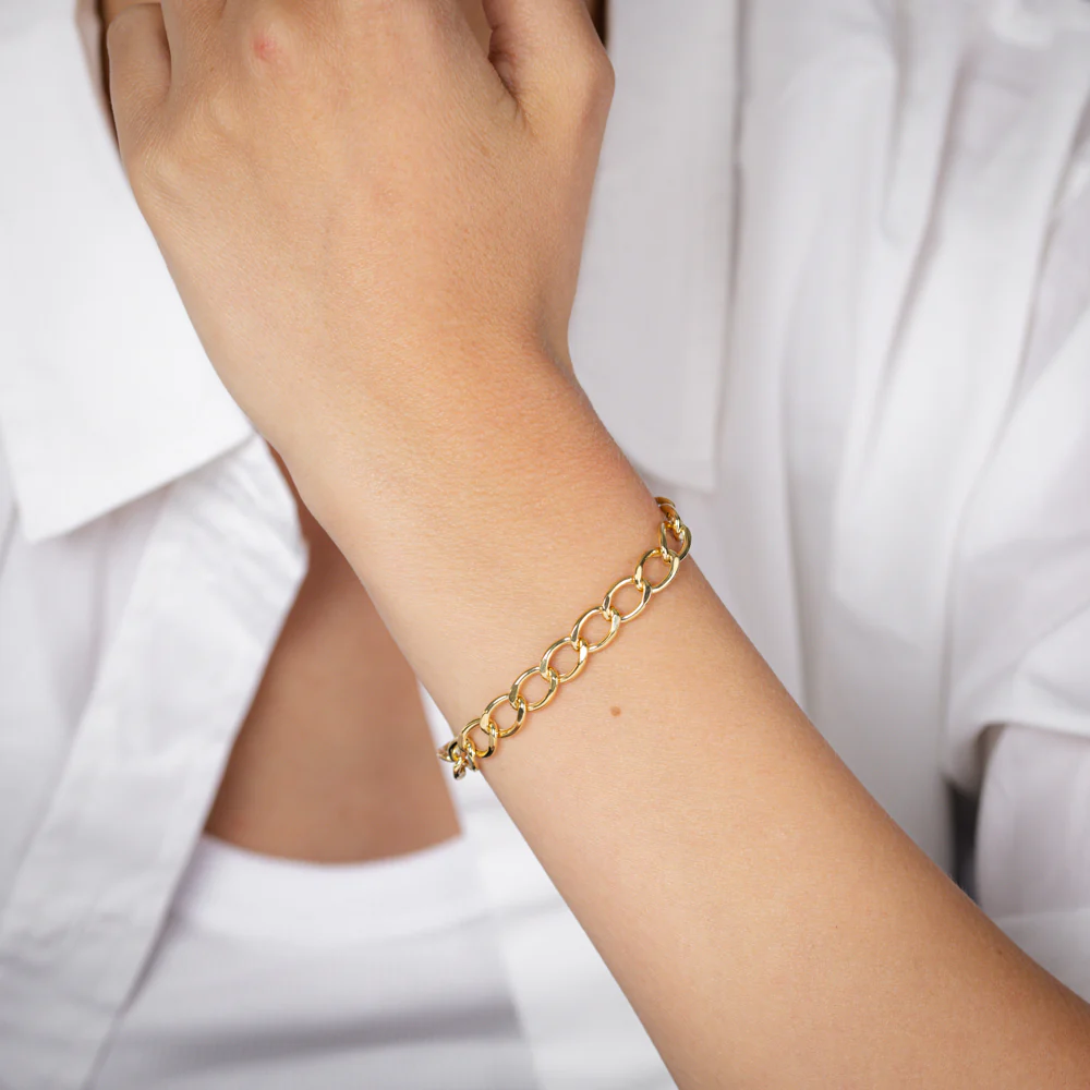 9ct Yellow Gold Diamond Cut Hollow 21cm Curb Bracelet - Image 4