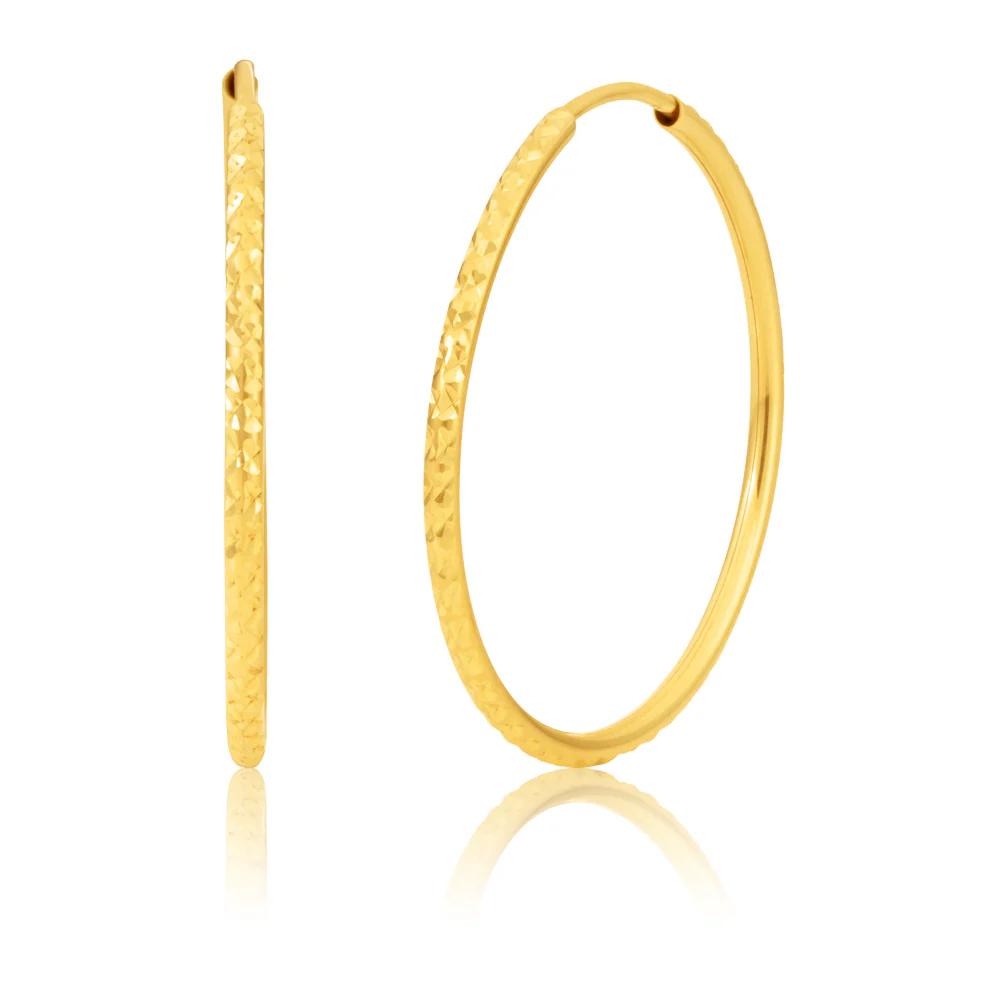 9ct Yellow Gold Diamond-Cut Hoops 25mm - Image 2