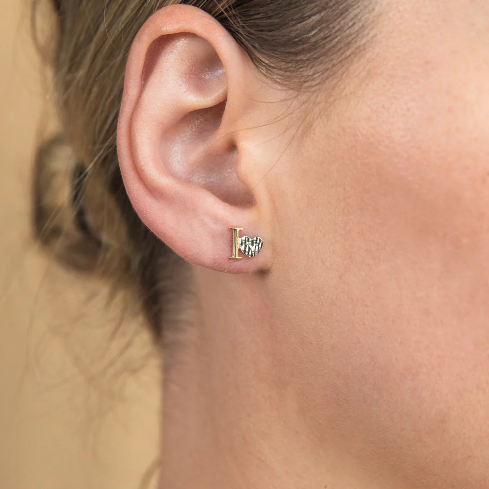9ct Yellow Gold Diamond Cut I Love You Stud Earrings - Image 2
