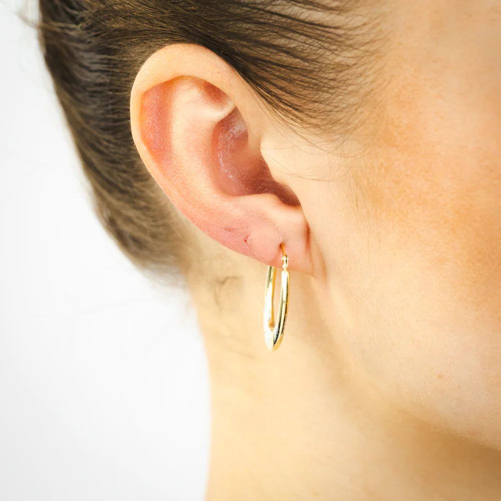 9ct Yellow Gold Diamond Cut Patterned Hoop Earrings - Image 2