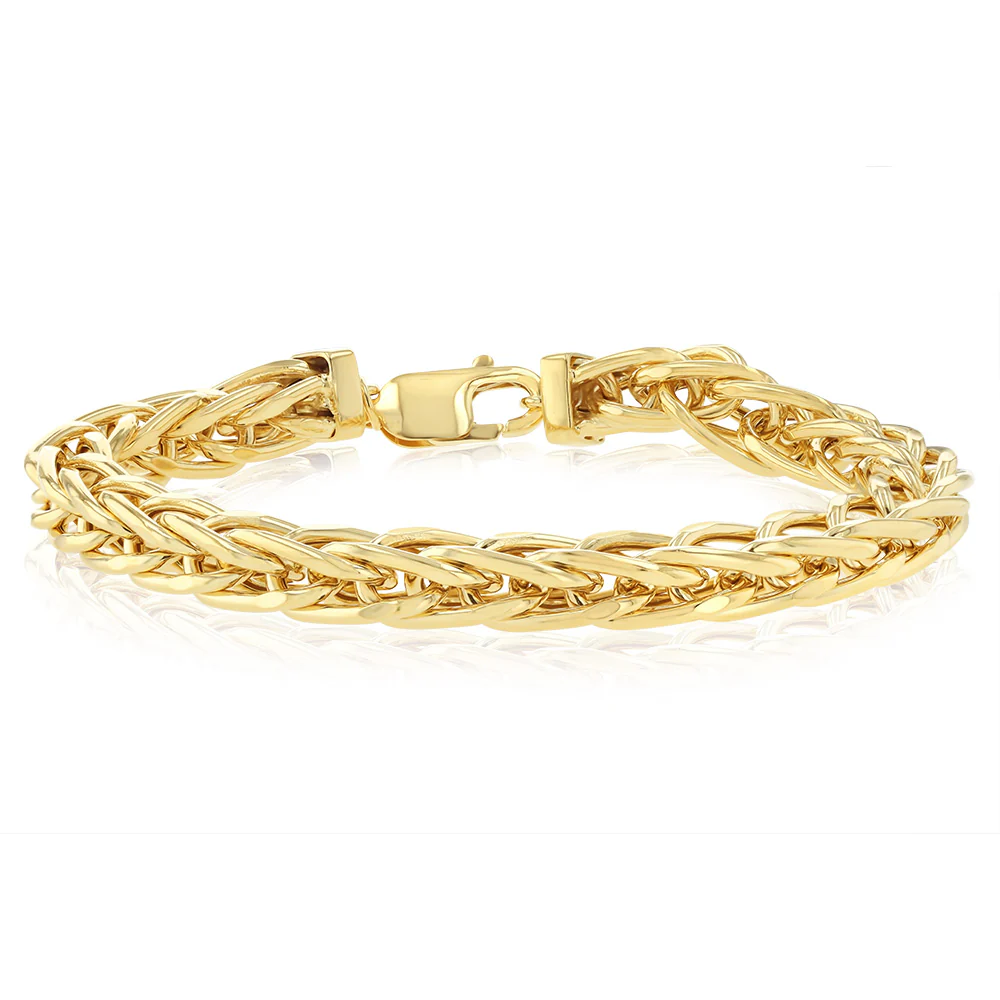 9ct Yellow Gold Diamond Cut Wheat Hollow 20cm Bracelet