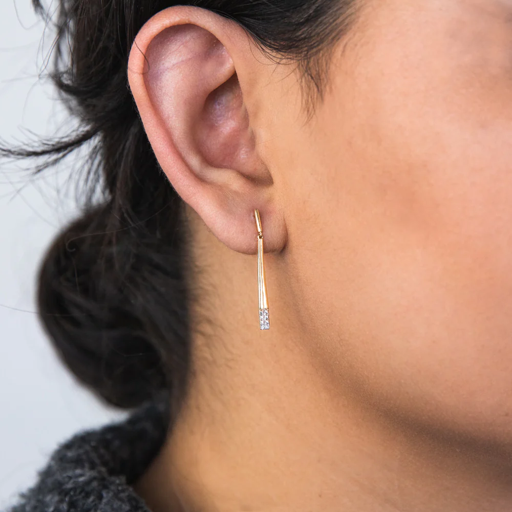 9ct Yellow Gold Diamond Earrings - Image 2