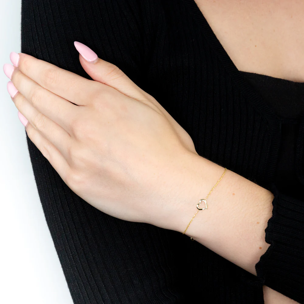 9ct Yellow Gold Diamond Heart Adjustable Bracelet - Image 3