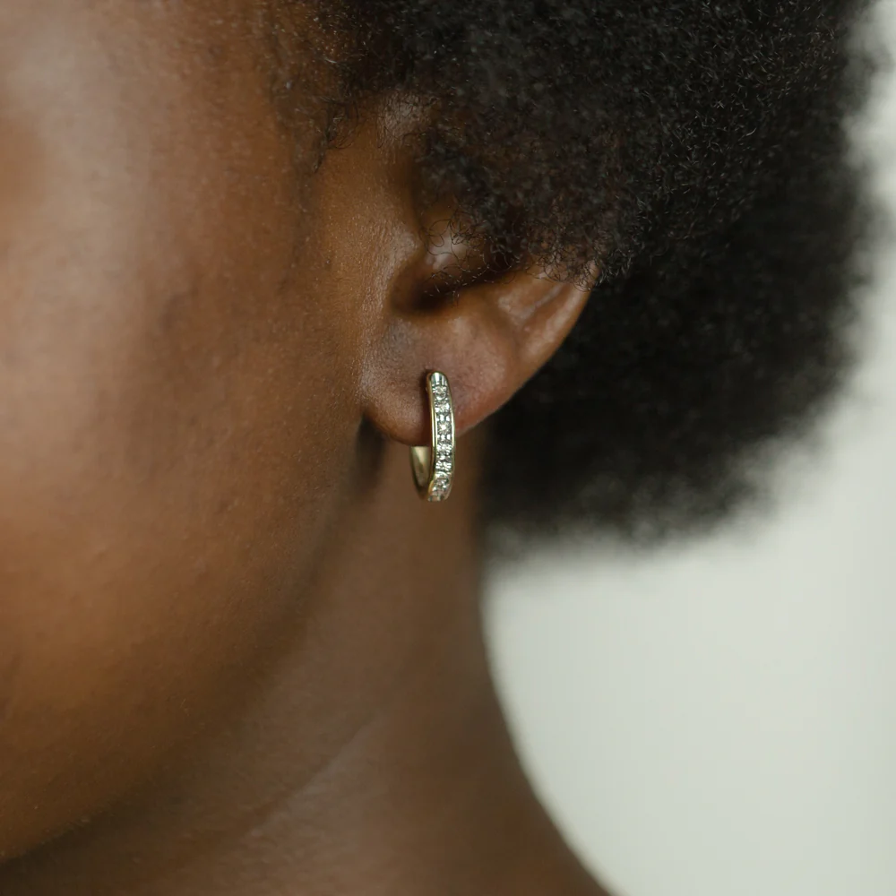 9ct Yellow Gold Diamond Hoop Earrings with 14 Brilliant Cut Diamonds - Image 2