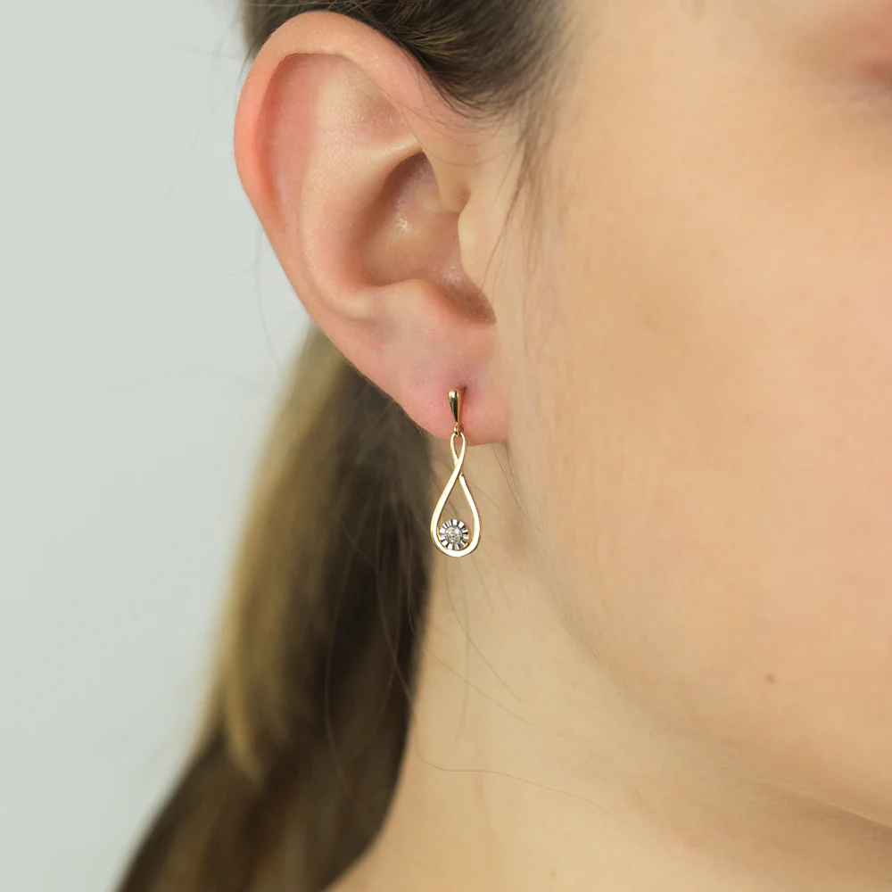 9ct Yellow Gold Diamond Infinity Drop Earrings with 8 Brilliant Diamonds - Image 2