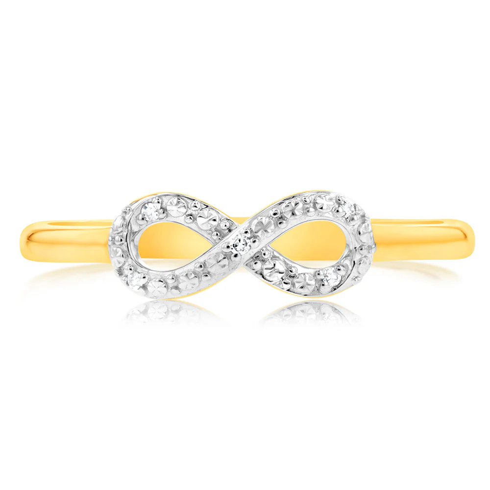 9ct Yellow Gold Diamond Infinity Ring with 5 Brilliant Diamonds - Image 2