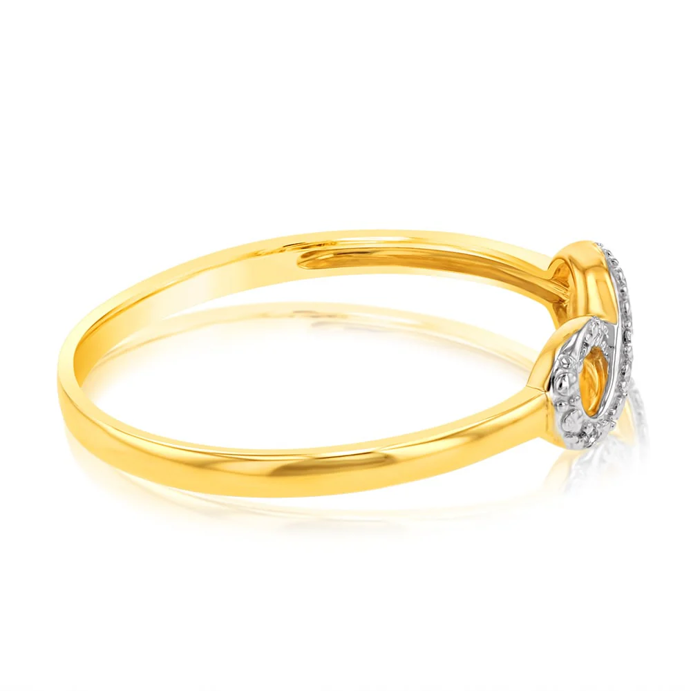 9ct Yellow Gold Diamond Infinity Ring with 5 Brilliant Diamonds - Image 3