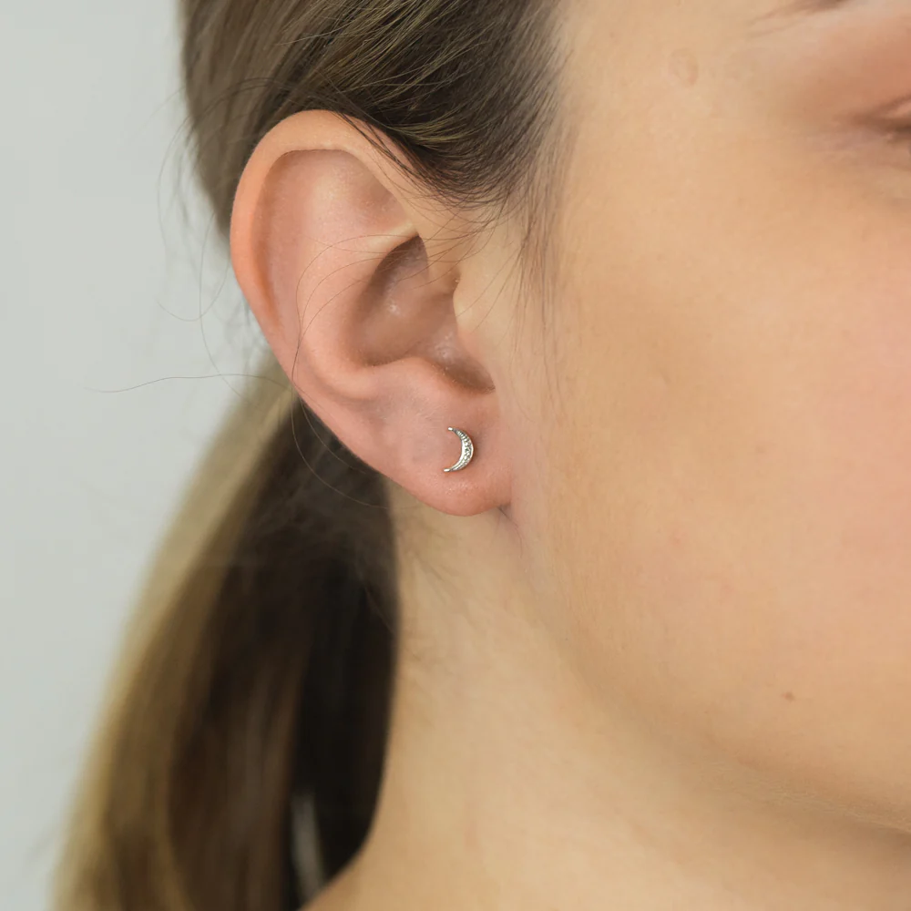 9ct Yellow Gold Diamond Moon Stud Earrings - Image 2