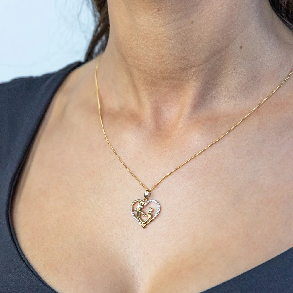 9ct Yellow Gold Diamond Mother & Child Heart Pendant - Image 2