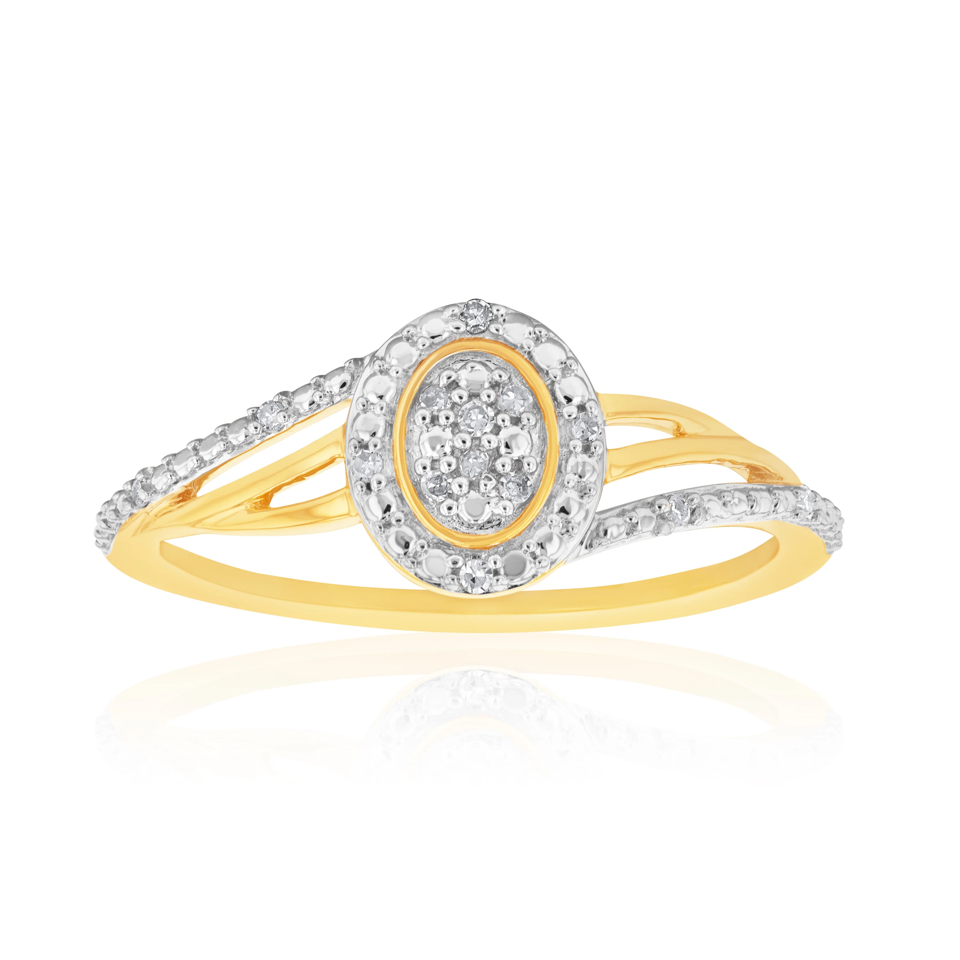 9ct Yellow Gold Diamond Ring Set with 14 Stunning Brilliant Diamonds - Image 3