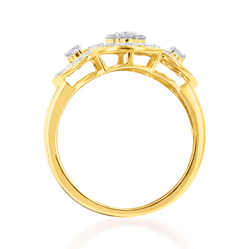 9ct Yellow Gold Diamond Ring Set With 31 Brilliant Cut Diamonds - Image 2