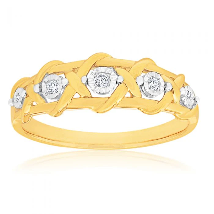 9ct Yellow Gold Diamond Ring with 5 Brilliant Cut Diamonds - Image 2
