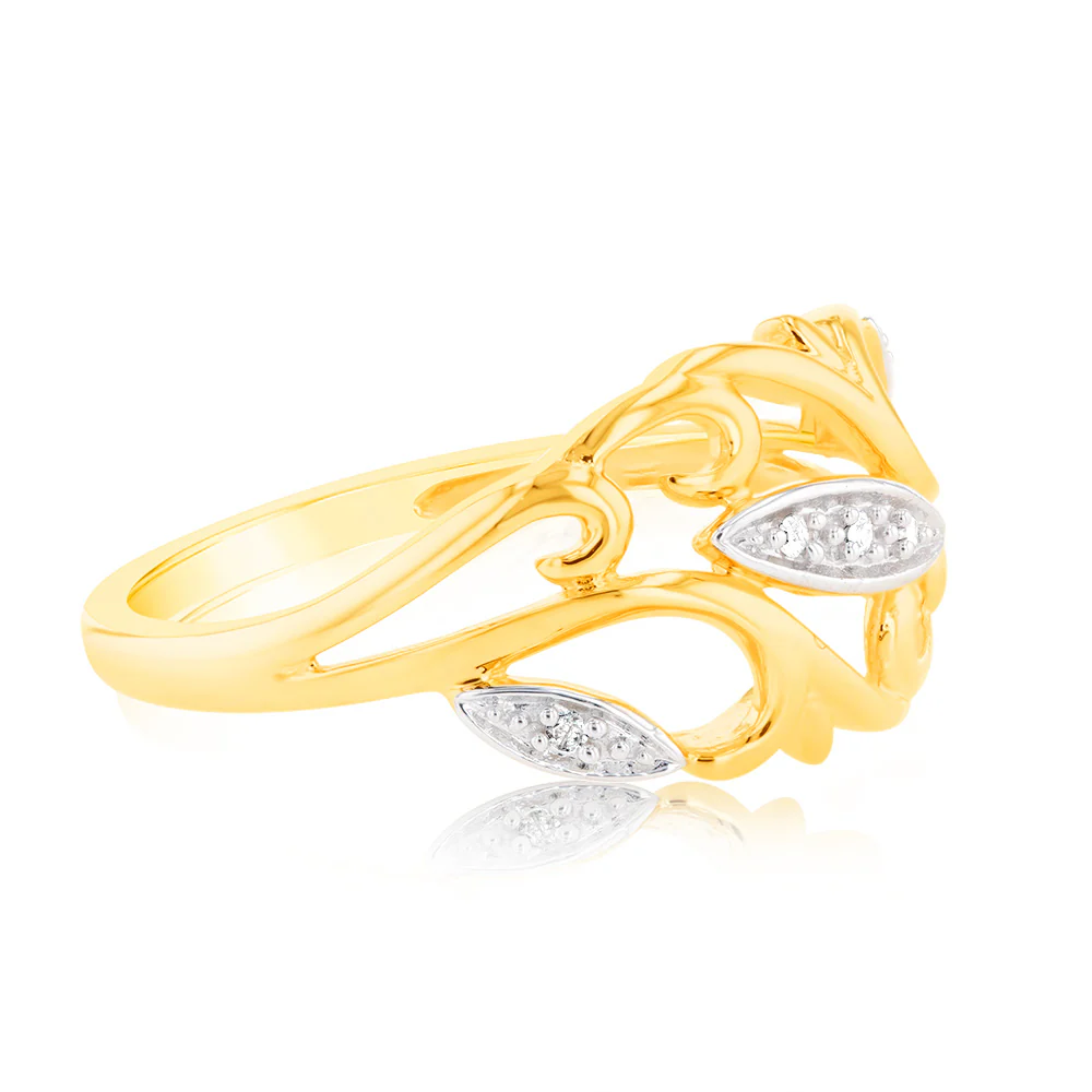 9ct Yellow Gold Diamond Ring with 5 Brilliant Cut Diamonds - Image 2