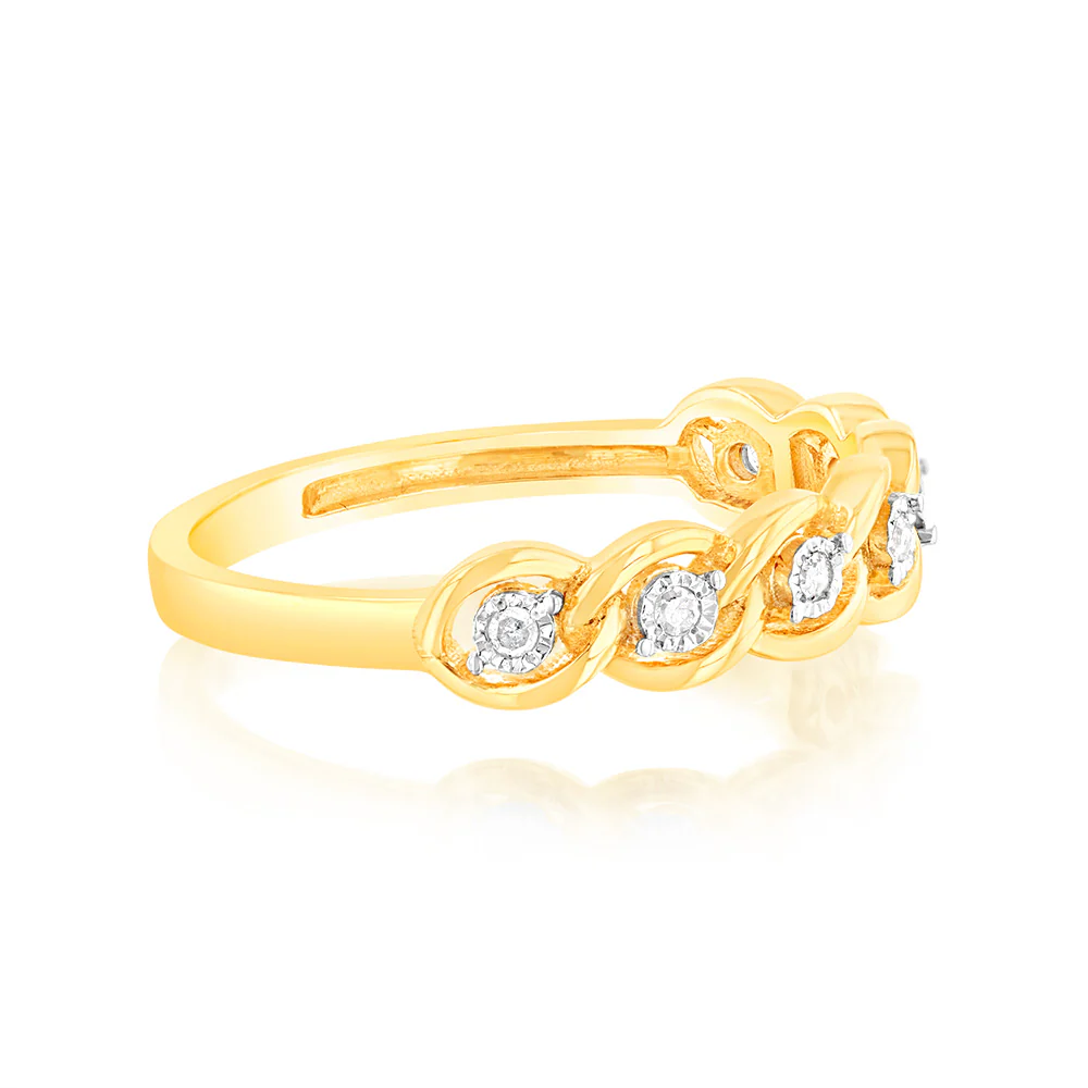 9ct Yellow Gold Diamond Ring with 7 Round Brilliant Diamonds in Disc Setting - Image 2