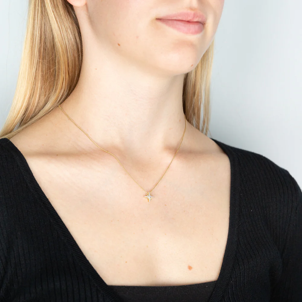 9ct Yellow Gold Diamond Starburst Pendant - Image 4