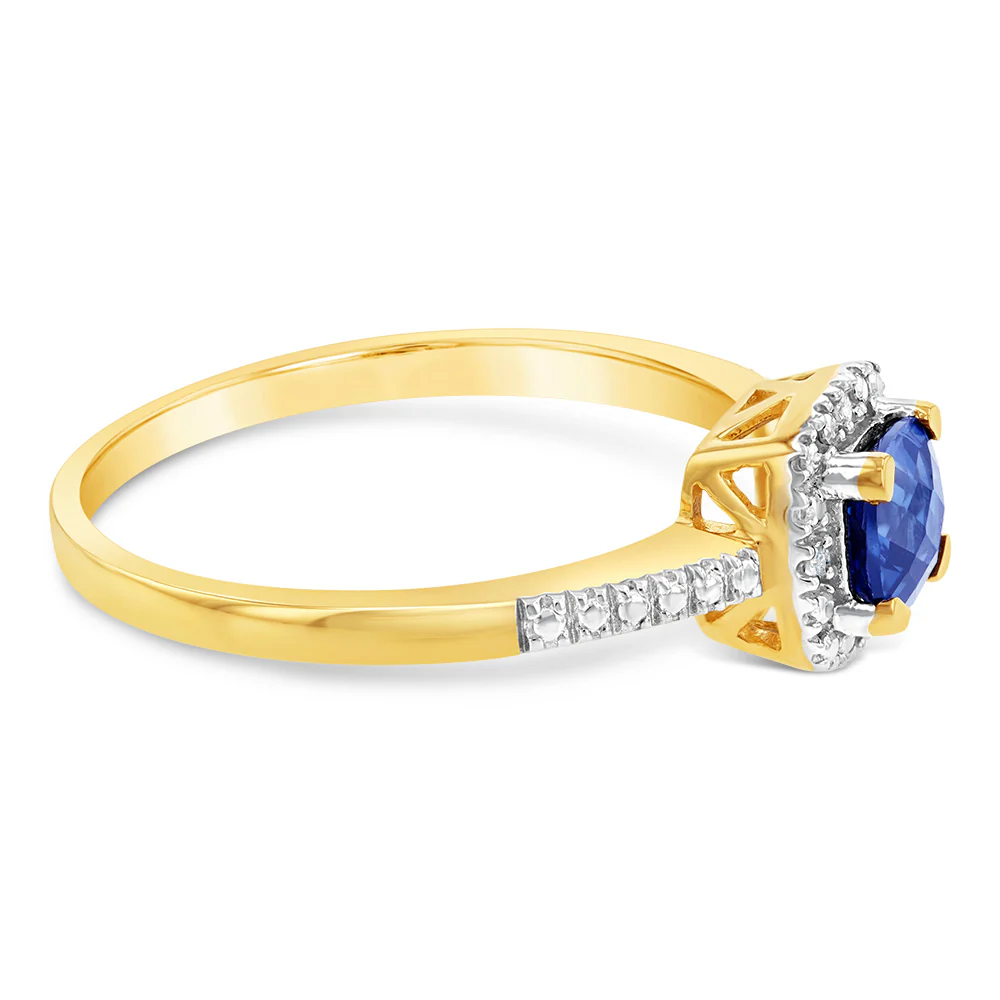 9ct Yellow Gold Diamonds And Created Blue Sapphire Ring - Image 2
