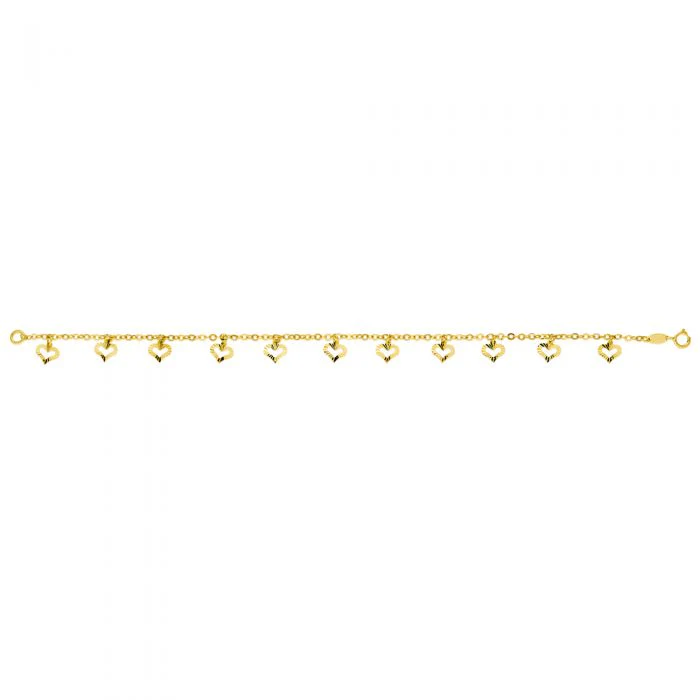 9ct Yellow Gold Dicut Heart Charm Belcher 19cm Bracelet - Image 2