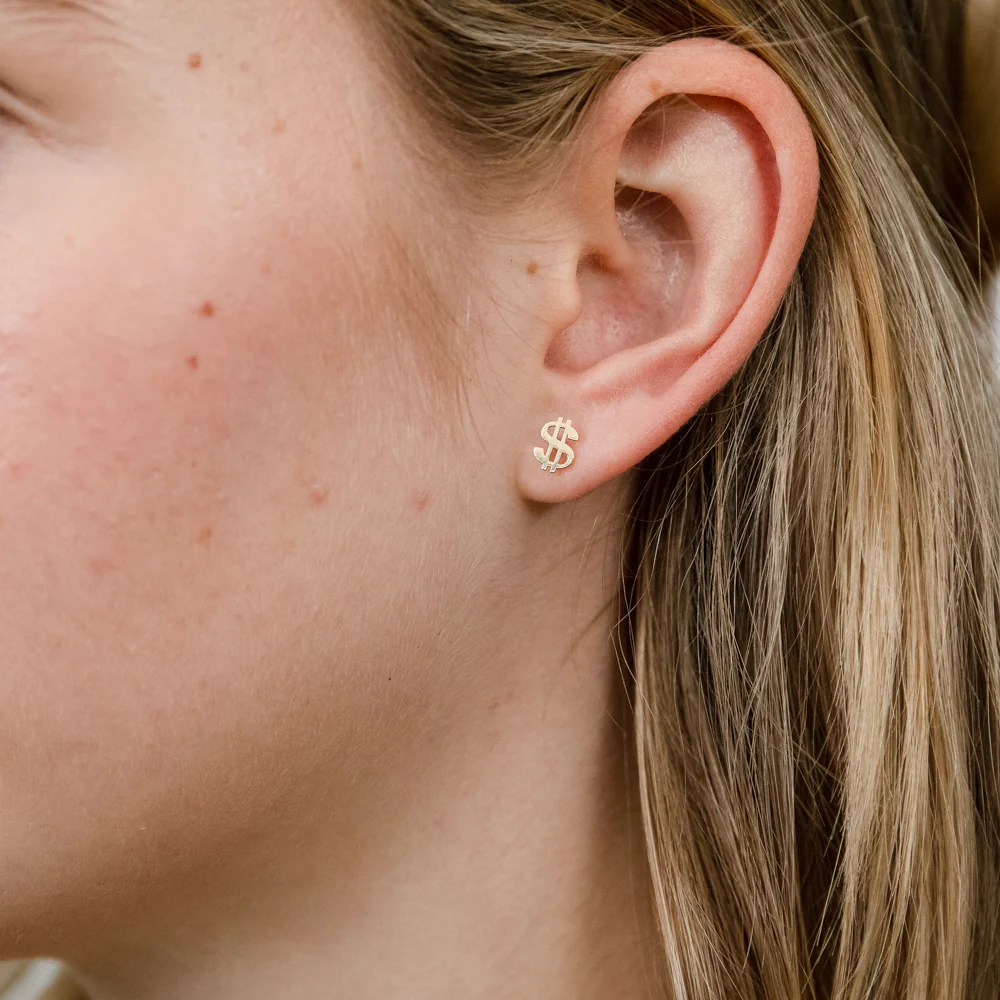 9ct Yellow Gold Dollar Sign Stud Earring - Image 2