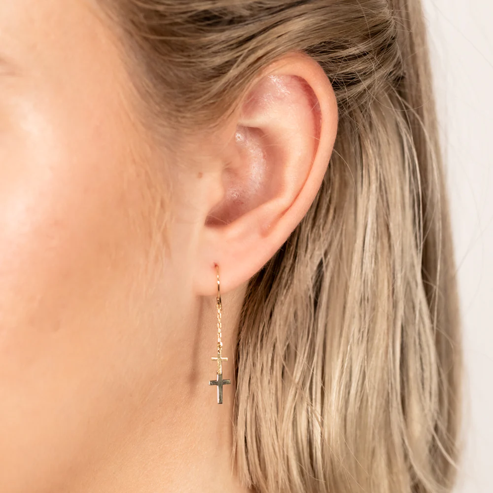 9ct Yellow Gold Double Cross On Chain Hook Earrings - Image 2