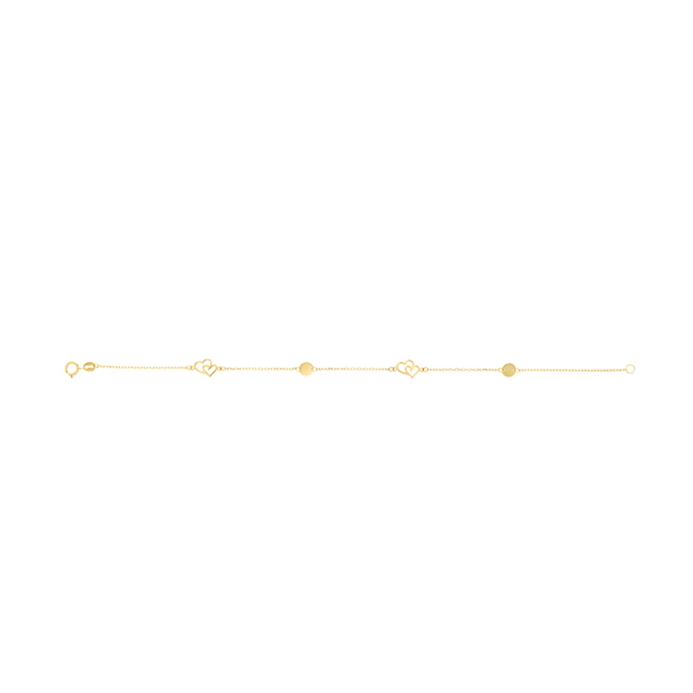 9ct Yellow Gold Double Heart Charm 19cm Bracelet - Image 2